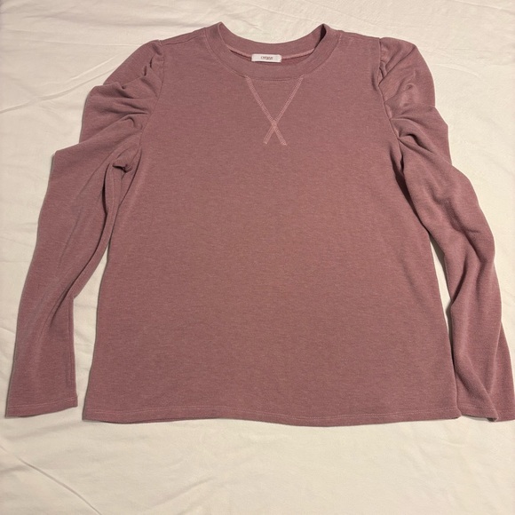 Cherish Tops - Cherish MauvePink Long Sleeved Crew Neck Puff Sleeve Knit Top-Creamie Ruffle Top